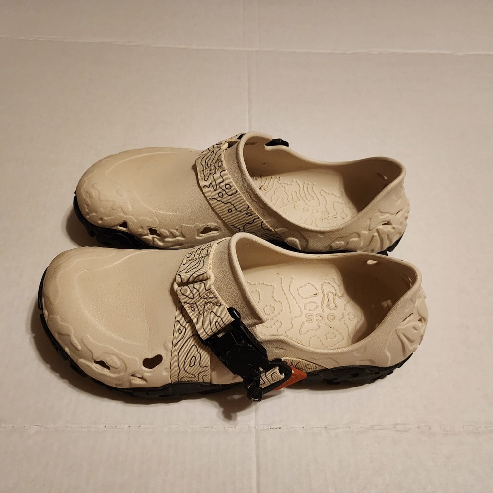 Crocs All Terrain Atlas Stucco/Black Mens 13 Clogs White Strap Discontinued