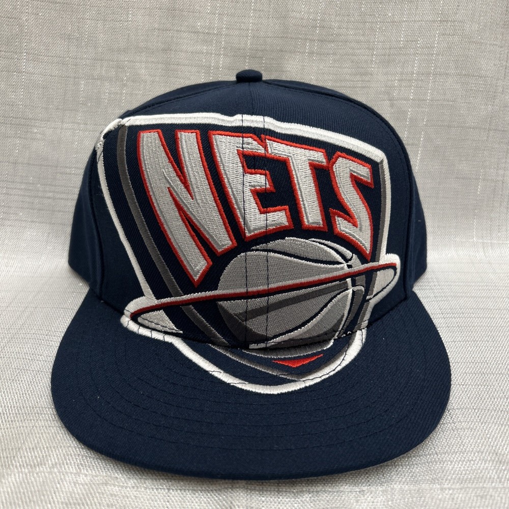 Brooklyn Nets Mitchell & Ness NBA Snapback Hat Cap Oversized Logo Blue NWT