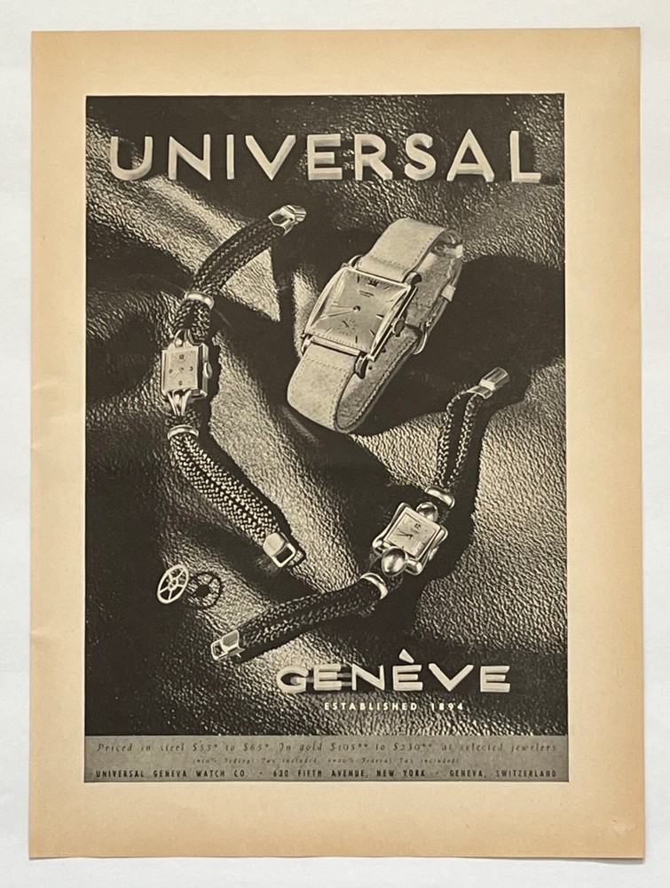 1944 Print Ad Universal Geneve Watch Co Womens and Men's Watches