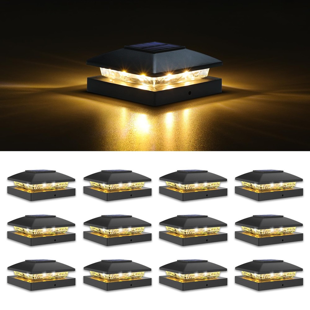 4x4 Solar Post Cap Lights 12-Pack, Waterproof Outdoor Solar Fence Lights for Enhanced Safety and Style