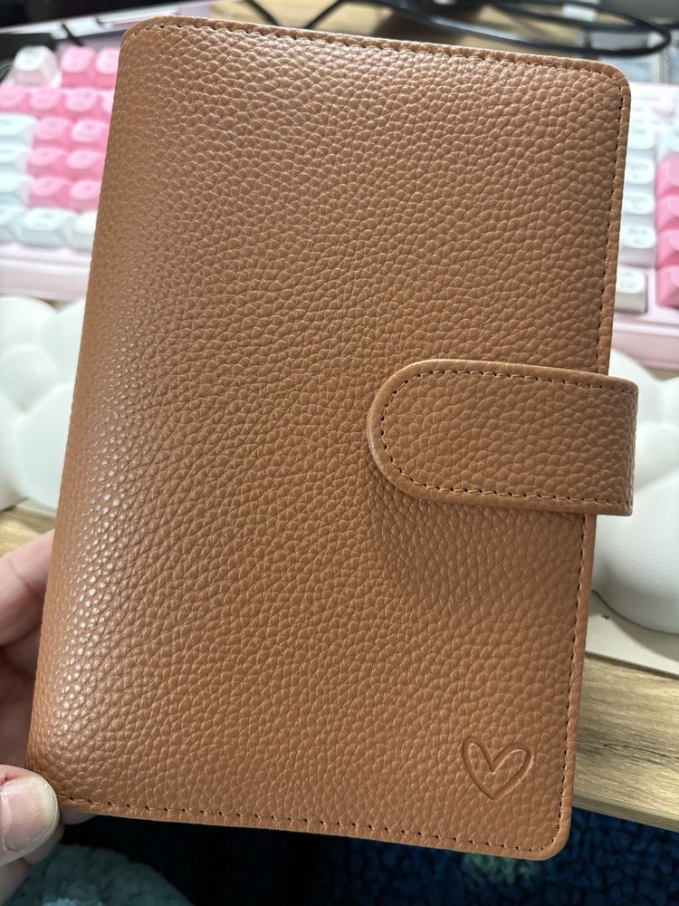 SIMPLESHOPZ  Ring-Bound Planner Organizer Faux Leather Brown Gold Hardware