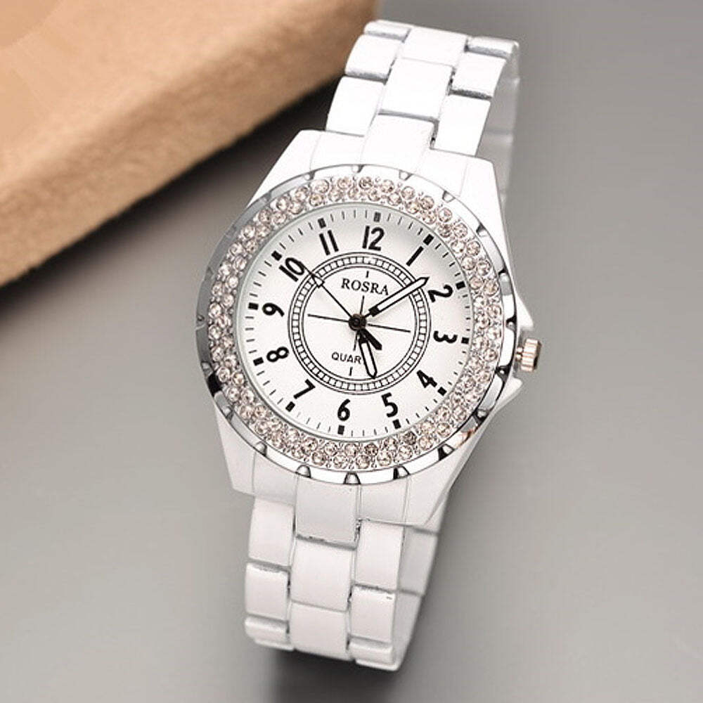 Elegant Women's Round Alloy Watch with Electronic Movement and Glass Mirror