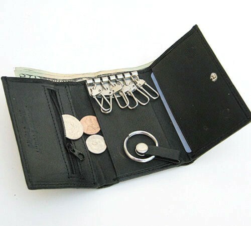Black Genuine Leather Men's Keychain Wallet 7 Key Ring Coin Holder