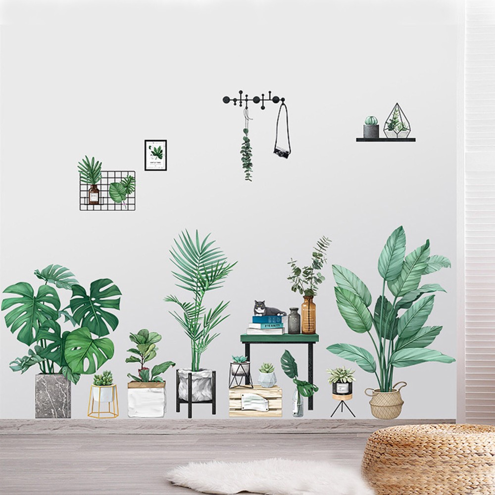 GREEN Potted Plants Removable PVC WALL STICKER Bedroom Dorm Room Decorations