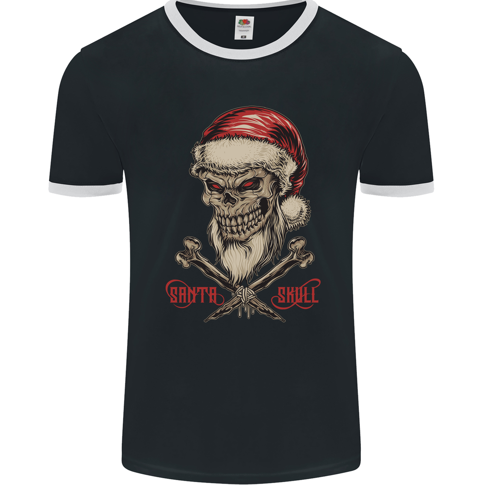 Christmas Santa Skull Heavy Metal Biker Xmas Mens Ringer T-Shirt FotL