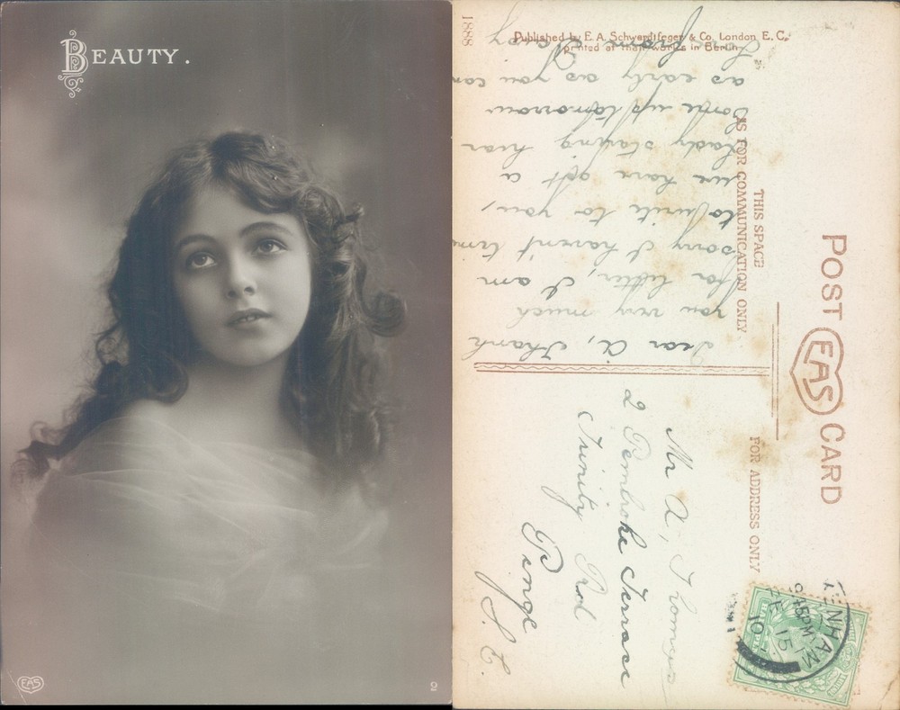 Portrait of a woman EA Schwerdtfeger Co 1903 postmark Beauty