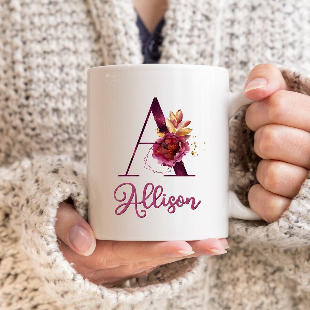 Personalized Coffee Mug Personalized Name Coffee Cup Initial Mug Autumn Burgundy
