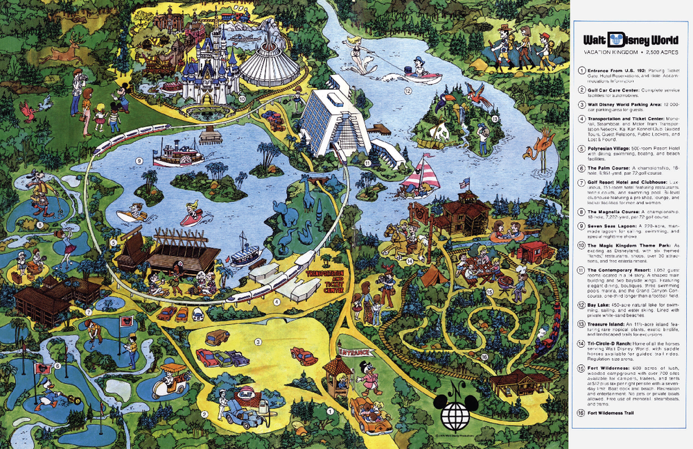 1970s Walt Disney World Retro Map Poster 13x19 Satin Art Print
