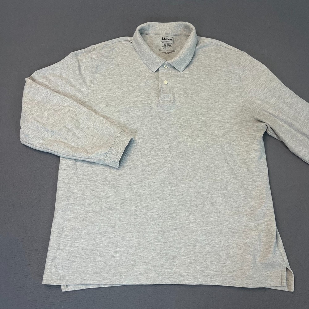 LL Bean Polo Shirt Mens XL Reg Grey Traditional Fit 100% Cotton Casual Golf