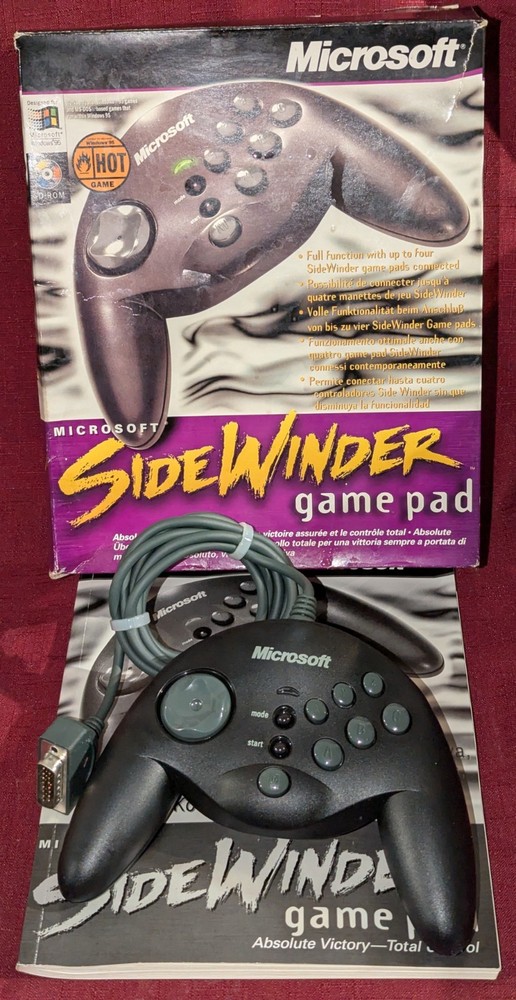 Microsoft Sidewinder Gamepad PC Gaming Controller in box with manual & CDROM.