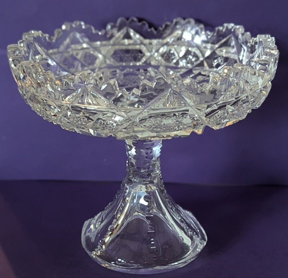 American Brilliant Cut Crystal Compote Pedestal Bowl EUC 6