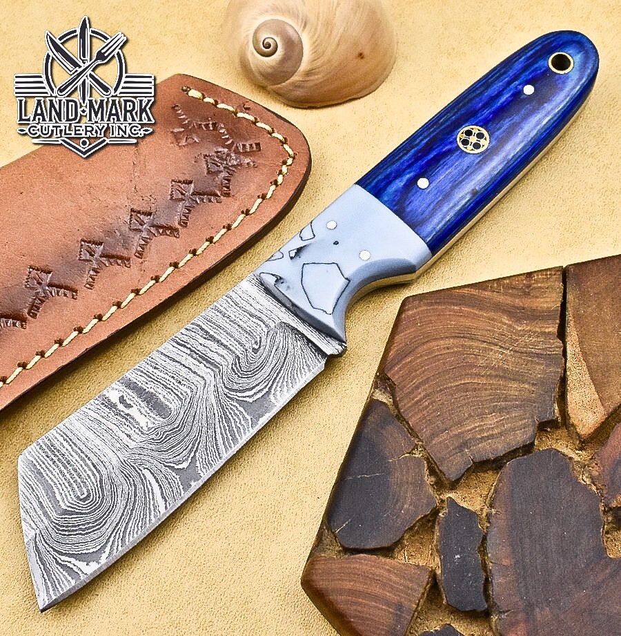 Damascus Steel Hunting Tanto Knife with Pakka Wood Handle