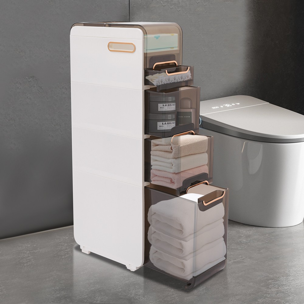 Bathroom Floor Cabinet Side Storage Organizer with 4 Drawers White Indoor 37.87