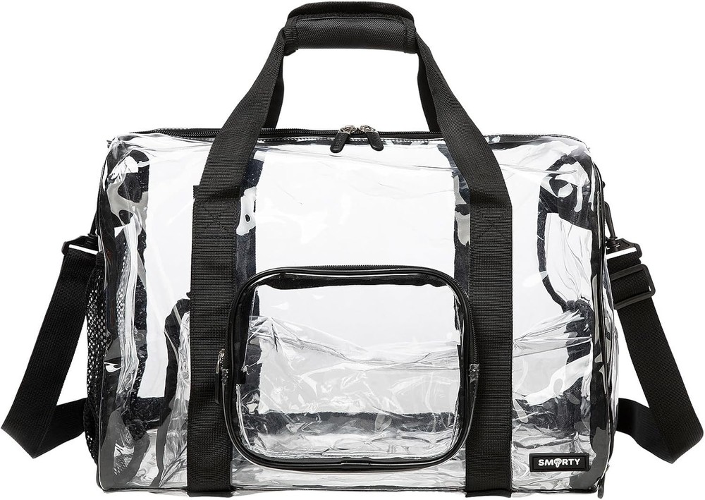 Large Heavy Duty Clear Stadium Gym Bag with Shoe Compartment Black