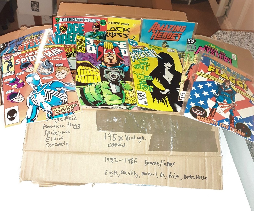 195x Huge VINTAGE COMIC lot 1980s Spider-man American Flagg Judge Dredd Concrete