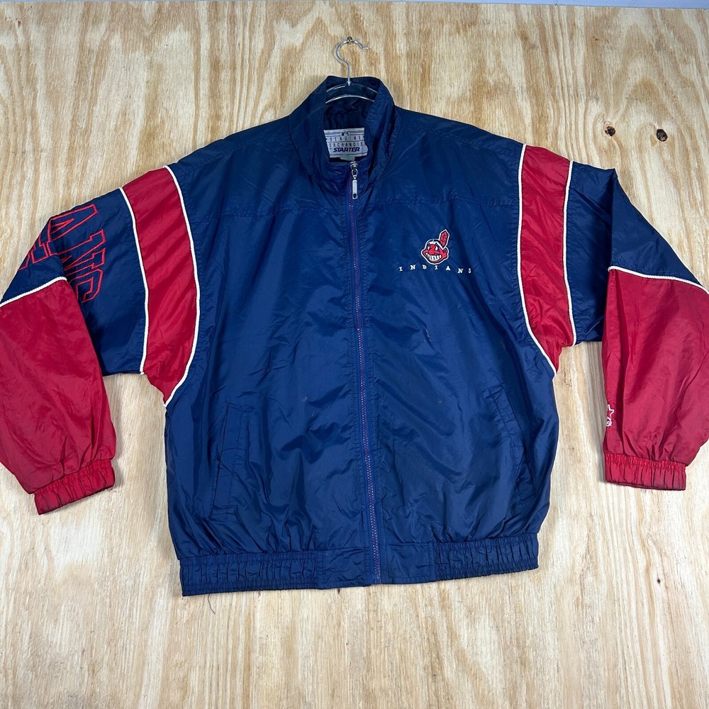 Vintage Starter Cleveland Indians Full-zip Windbreaker Jacket Mens Sz M Blue 90s