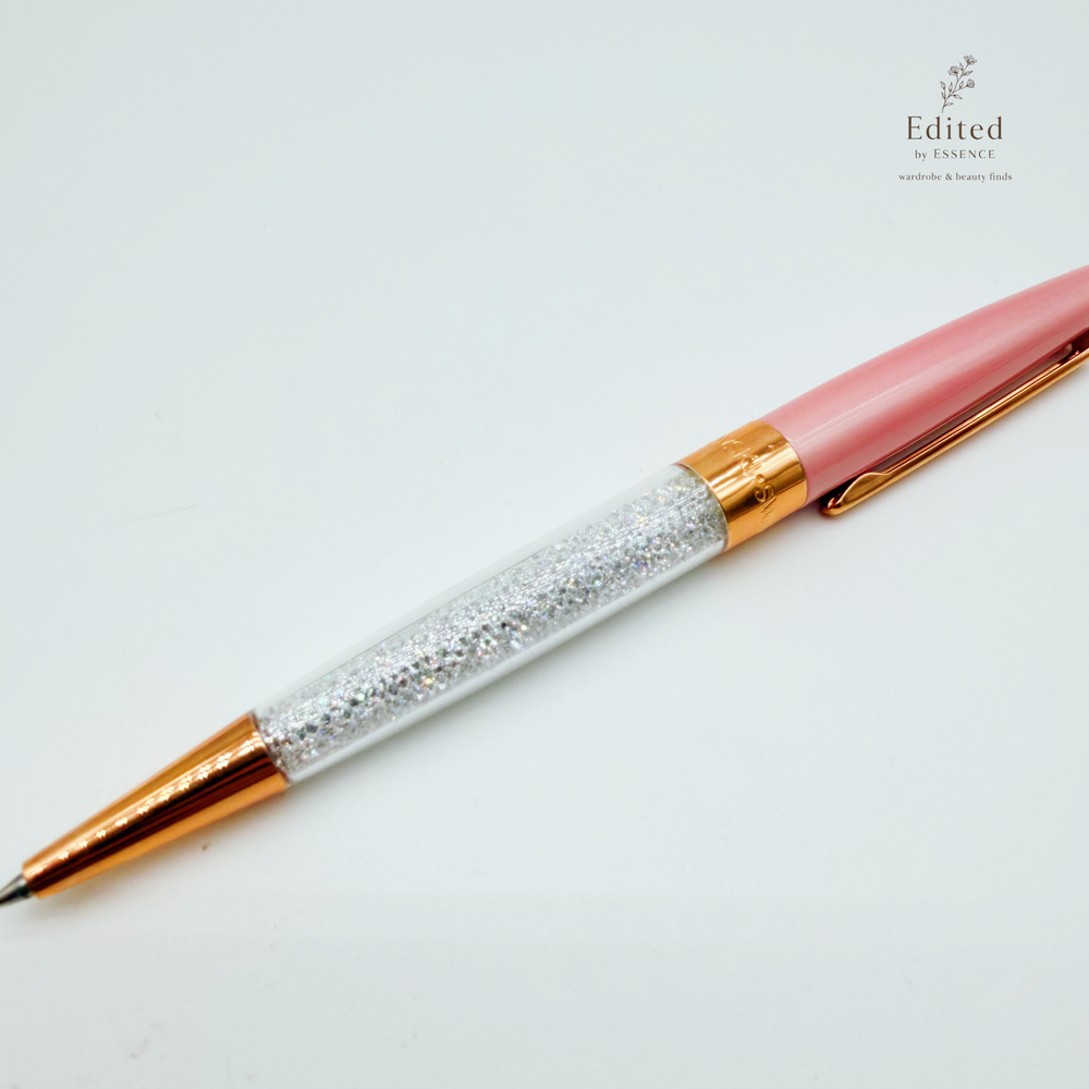 Swarovski Pink Crystal Ballpoint Pen Rose Gold Trim Lightly Used
