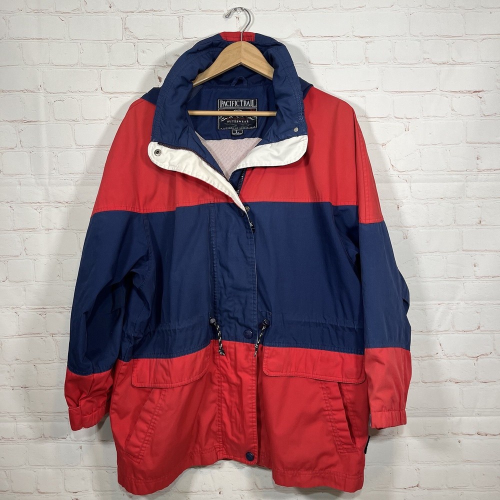 Vintage Pacific Trail Parka Ski Jacket Mens Large Blue Colorblock Hooded Canvas