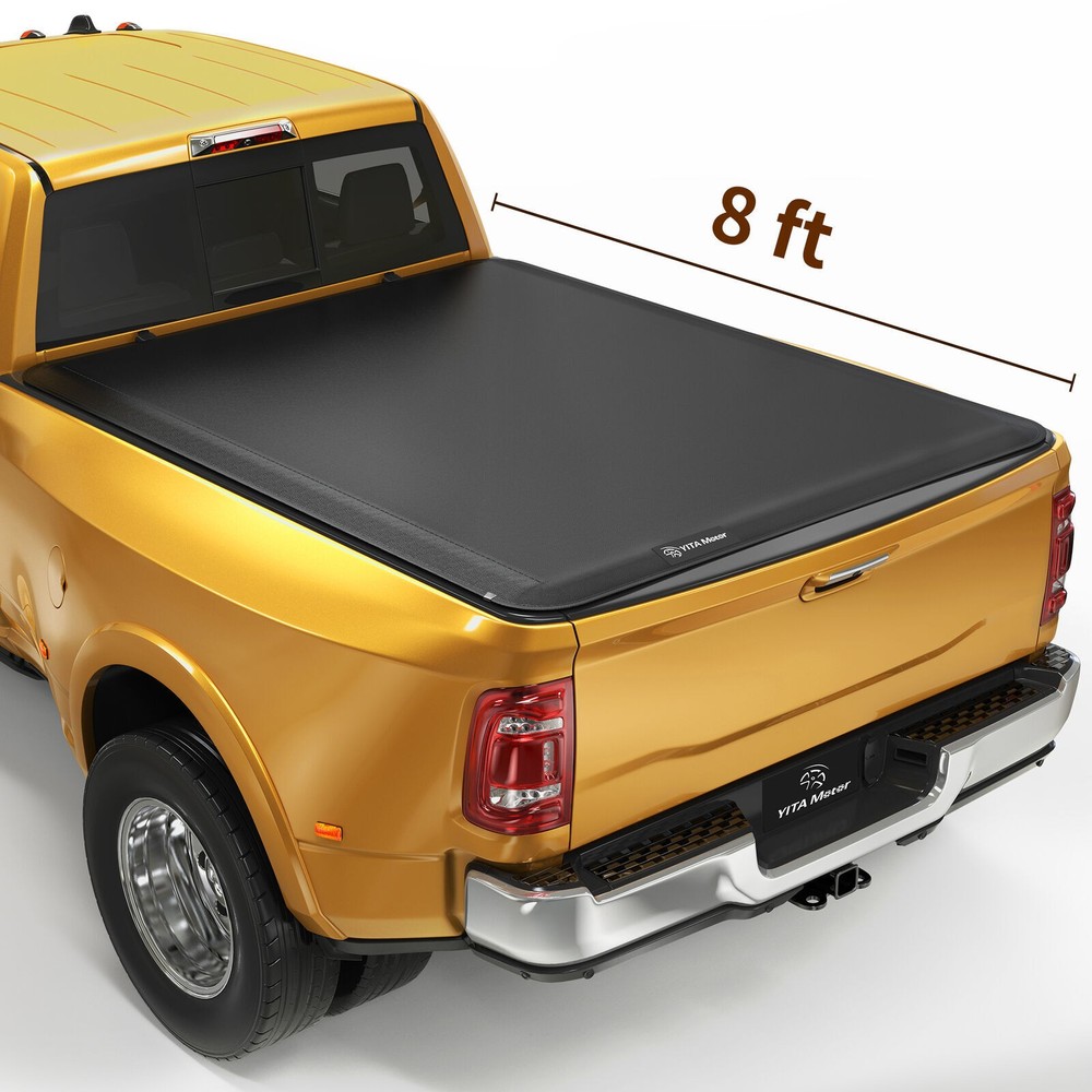8FT Soft Quad-Fold Tonneau Cover For 99-23 For F250 F350 Super Duty Truck Bed