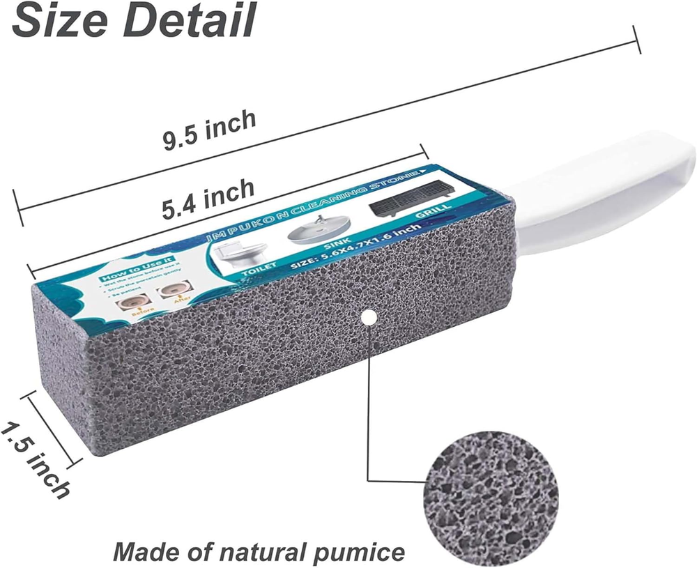 Pumice Stone Toilet Cleaner with Handle for Stubborn Stains and Grime