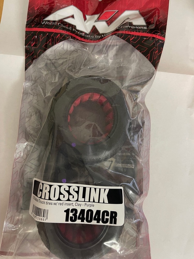 1:10 Scale Stadium CROSSLINK Truck Tires with Red Insert for Clay in Purple