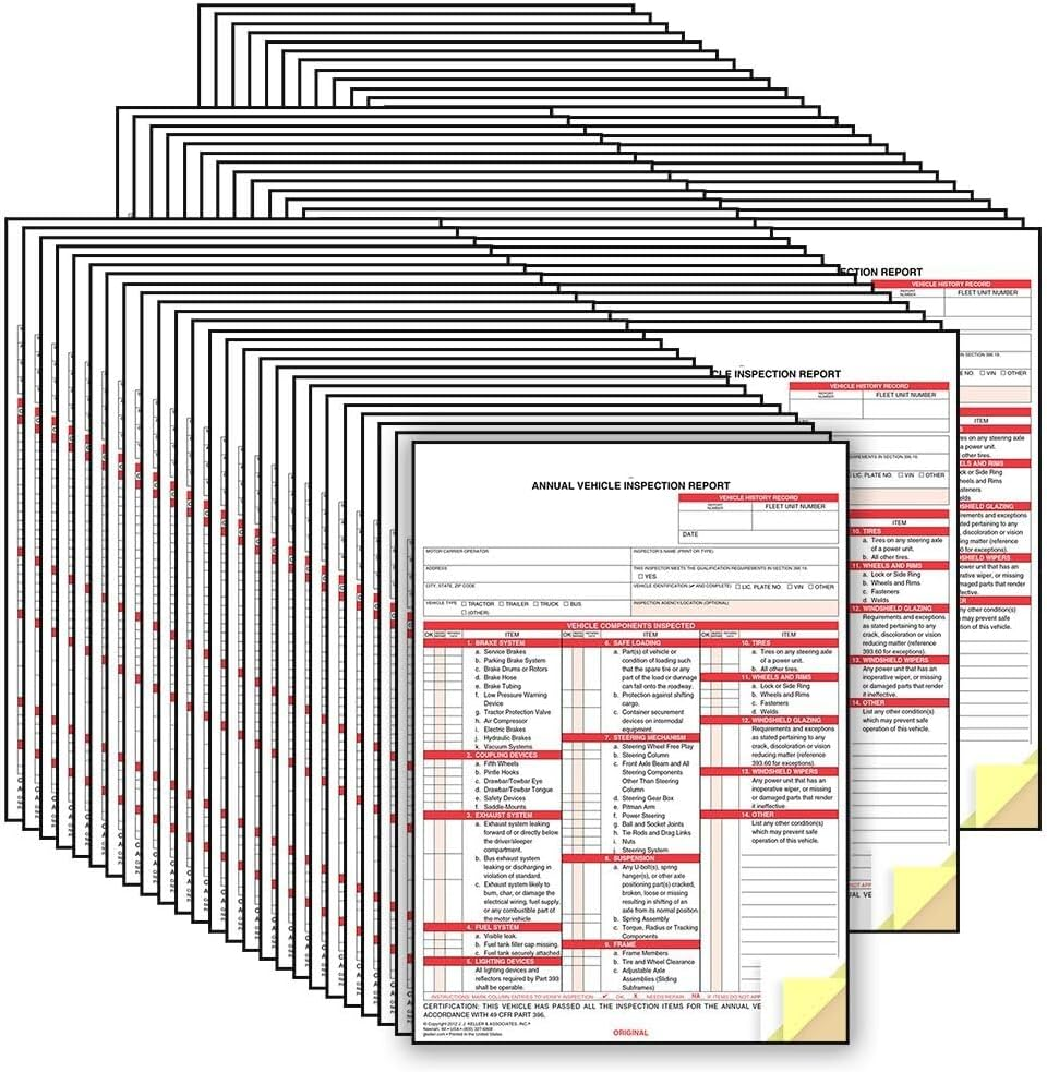 J. J. Keller 100-Pack, Annual Vehicle Inspection Report Forms, 3-Ply Carbonless