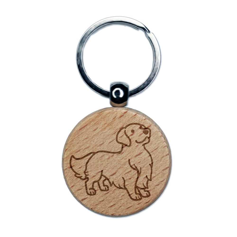 Golden Retriever Engraved Wooden Round Keychain Charm for Dog Lovers  