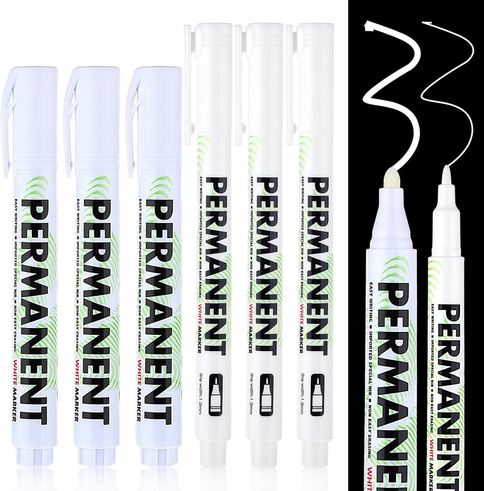 Acrylic White Paint Pens 6 Pack White Permanent Marker with Extra Fine Point