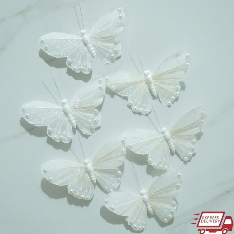 3D Feather Butterfly Wall Stickers Glitter Pearl Decals Home Decor Kids Room New