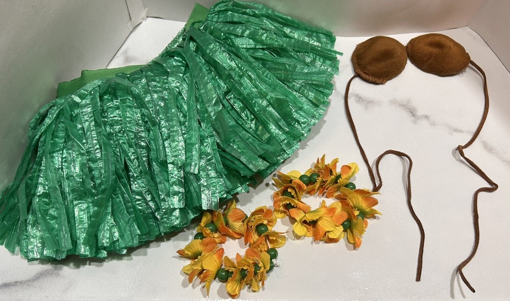 Build a Bear Hawaiian Hula Outfit Skirt Coconut Bra Lei Bracelet Costume