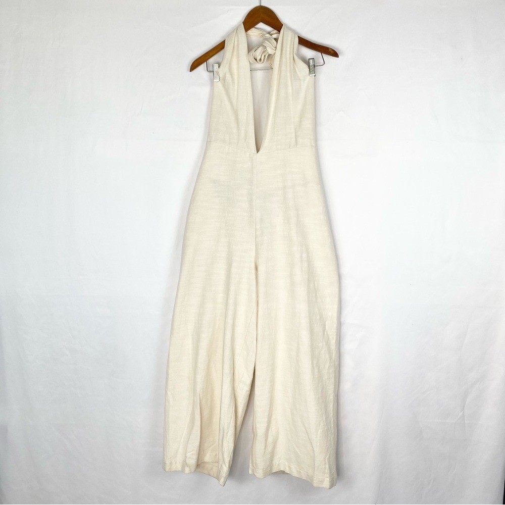 NEW The Frankie Shop Halter Jumpsuit Linen Cinch Waist Belt Loop Wide Leg