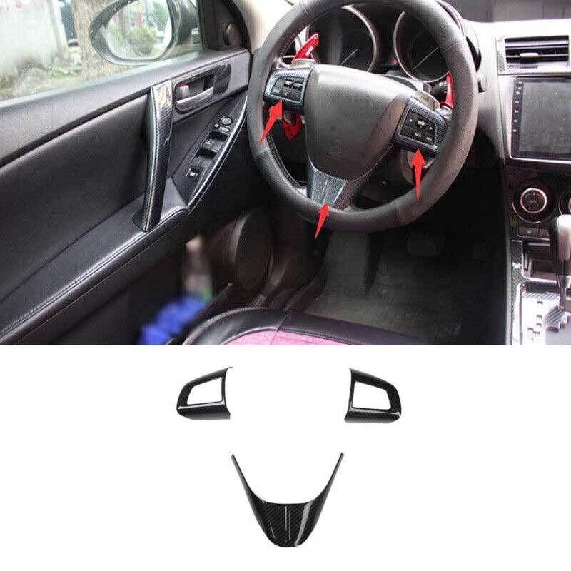 Carbon Fiber Steering Wheel Control Button Cover Trim 3PCS For Mazda 3 2010-2013