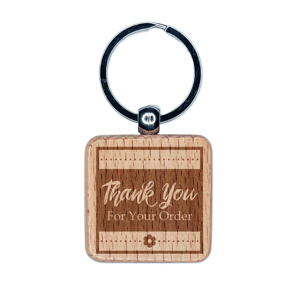 Grateful Floral Engraved Wooden Square Keychain for Orders