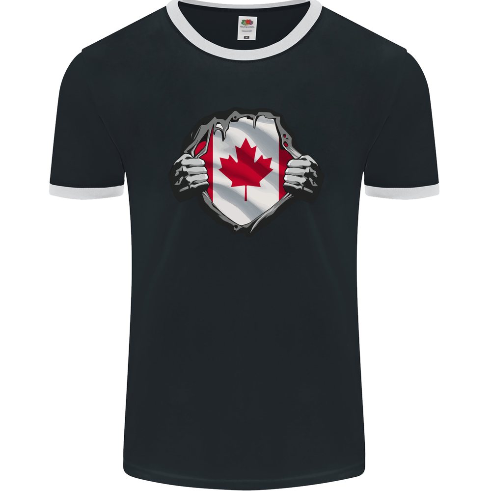 Canadian Flag Ripped Torn Gym Canada Day Mens Ringer T-Shirt FotL