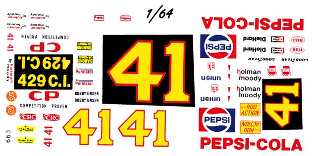 #41 Al Unser Pepsi Torino 1/64th Scale Nascar Waterslide Decals
