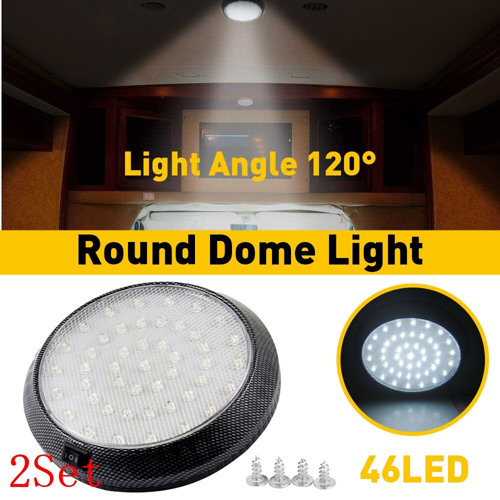2x 12V White 46 LED Car Auto Round Dome Roof Ceiling Light Interior Bright White