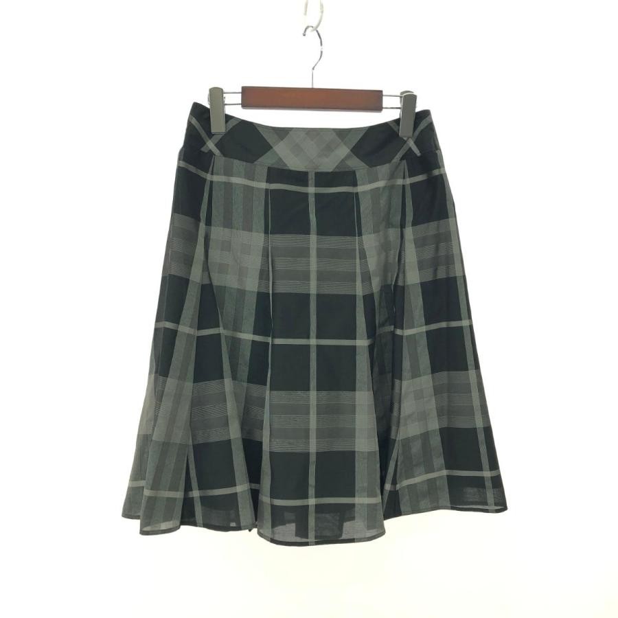 BURBERRY LONDON Flare Skirt Size 40 Plaid Silk Blend Black Gray Women's A+
