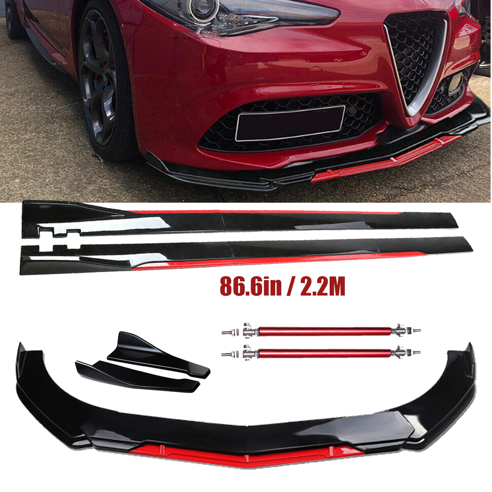 Front Bumper Lip Splitter Spoiler Gloss Black Red For Alfa Romeo Giulia Body Kit