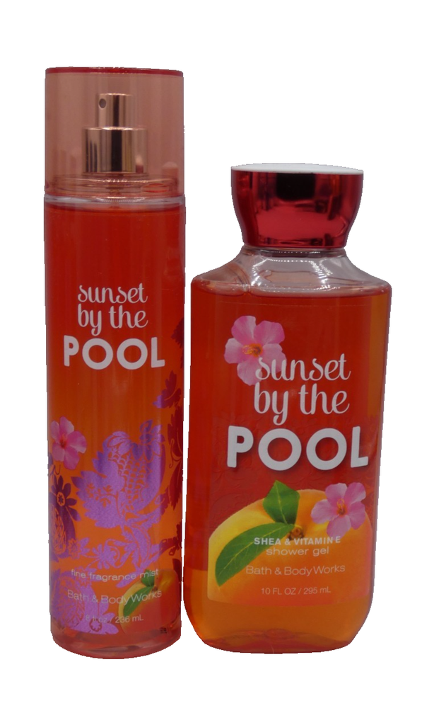 Bath & Body Works SUNSET BY THE POOL Mist & Shower Gel (2 Pack Set) RARE