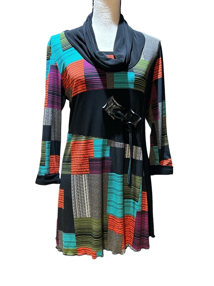 Joseph Ribkoff Women Sz 10 Dress/Tunic Colorblock Fairycore Whimsy Goth