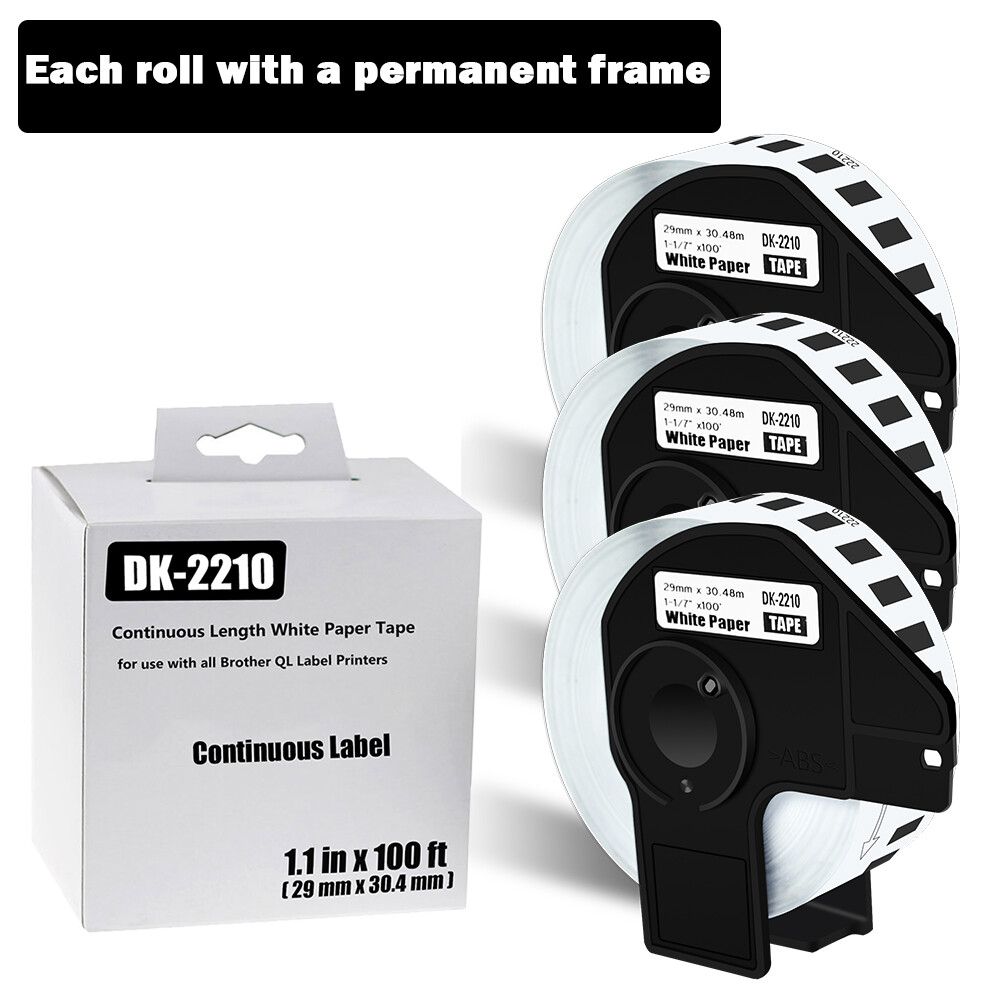 29mm x 30.48m 3 Rolls Shipping Labels Compatible Brother QL-800 DK-2210 1-1/7