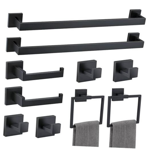 Black 10-Piece Bathroom Hardware Set with 23.6-Inch Towel Bar