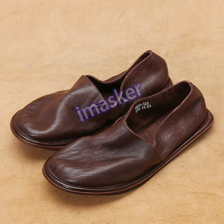 Japanese Style Handmade Men's Slip on Loafers Real Leather Flats Shoes Casual Sz