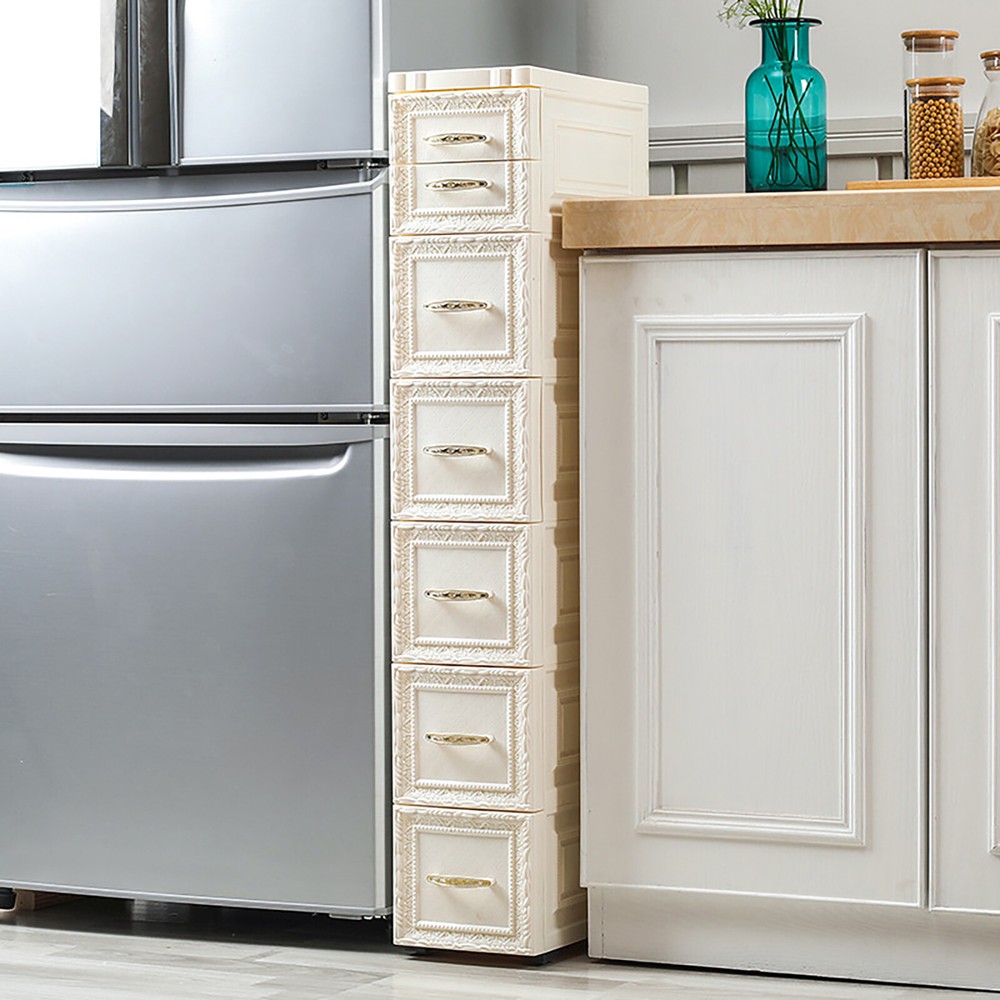 White 7-Drawer Bathroom Floor Cabinet for Sturdy Storage & Organization