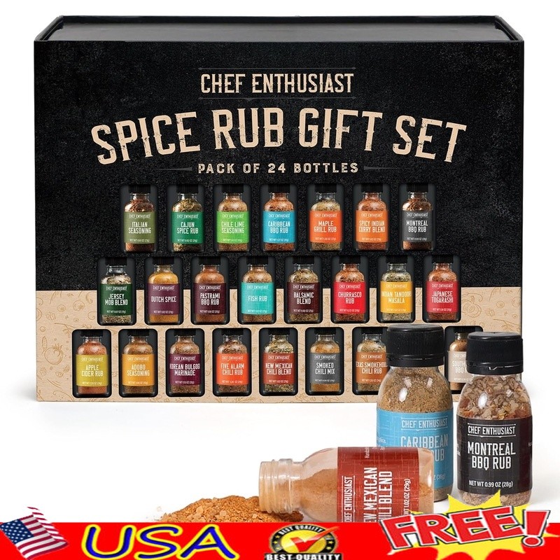 BBQ Spice Rubs Seasoning Sampler Gift Set Grill Lovers 24 Unique Flavors New