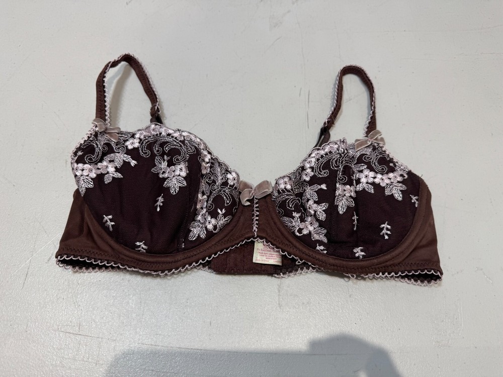 New Look Bra Underwired Padded Embroidered Floral Lace Detail Bra Size 34B Brown