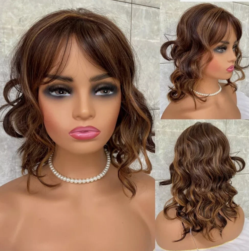 Medium-Length Blonde Mix Wavy Synthetic Wig for Women - Natural Look