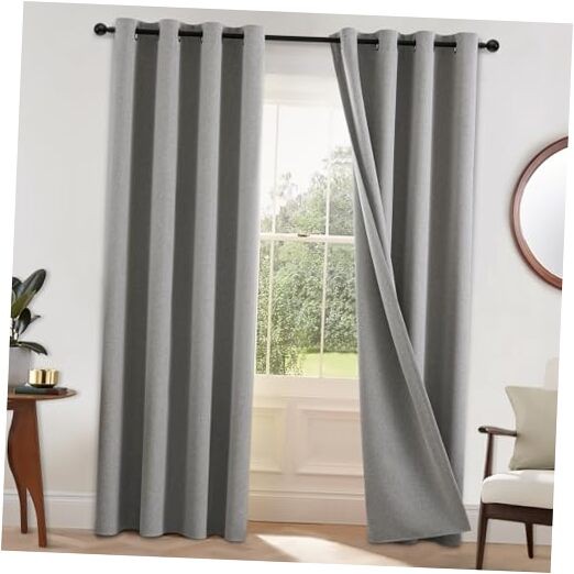 Blackout Linen Curtains 52x84 Inch 2-Pack in Dove Grey