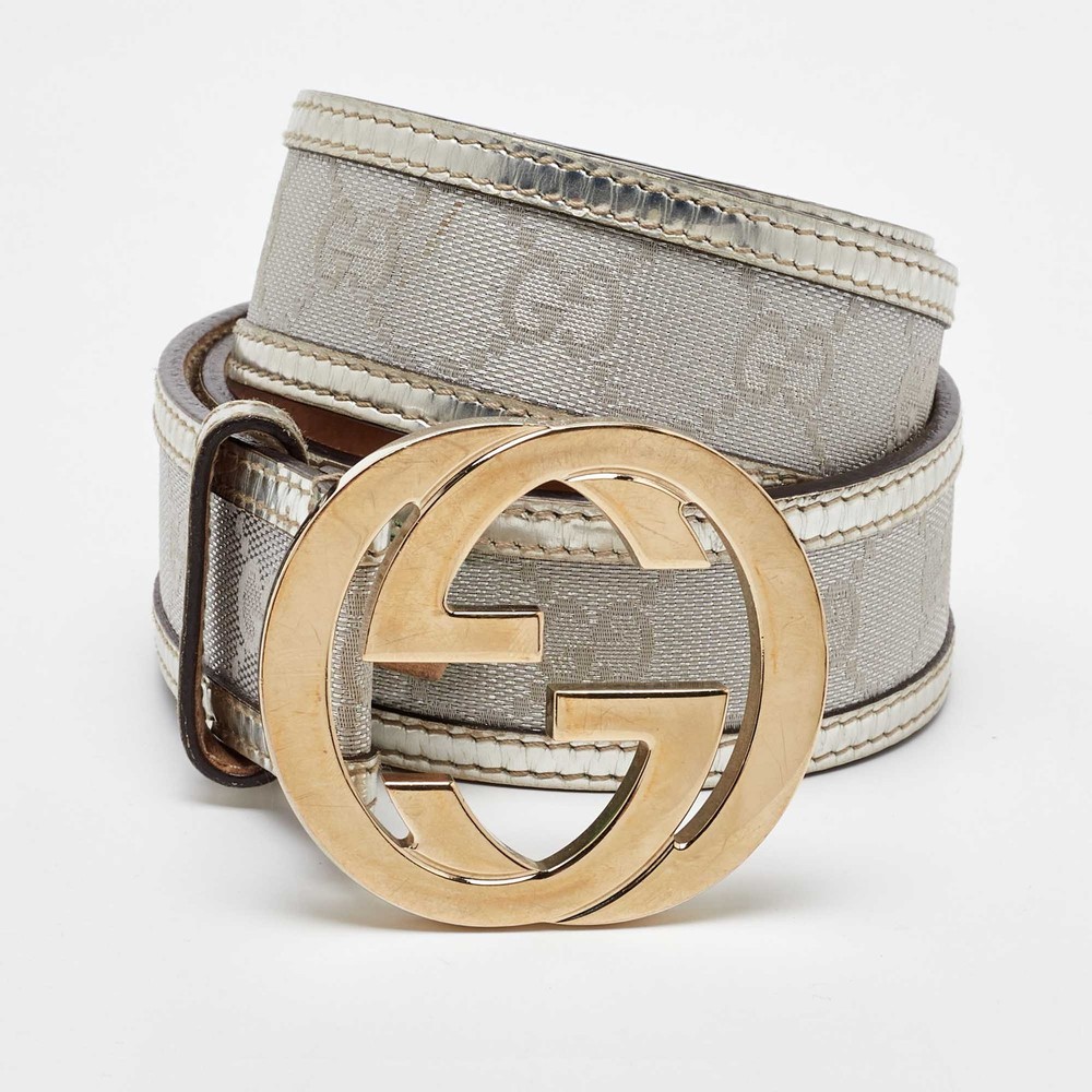 Gucci Metallic GG Canvas and Leather Interlocking G Buckle Belt 85CM