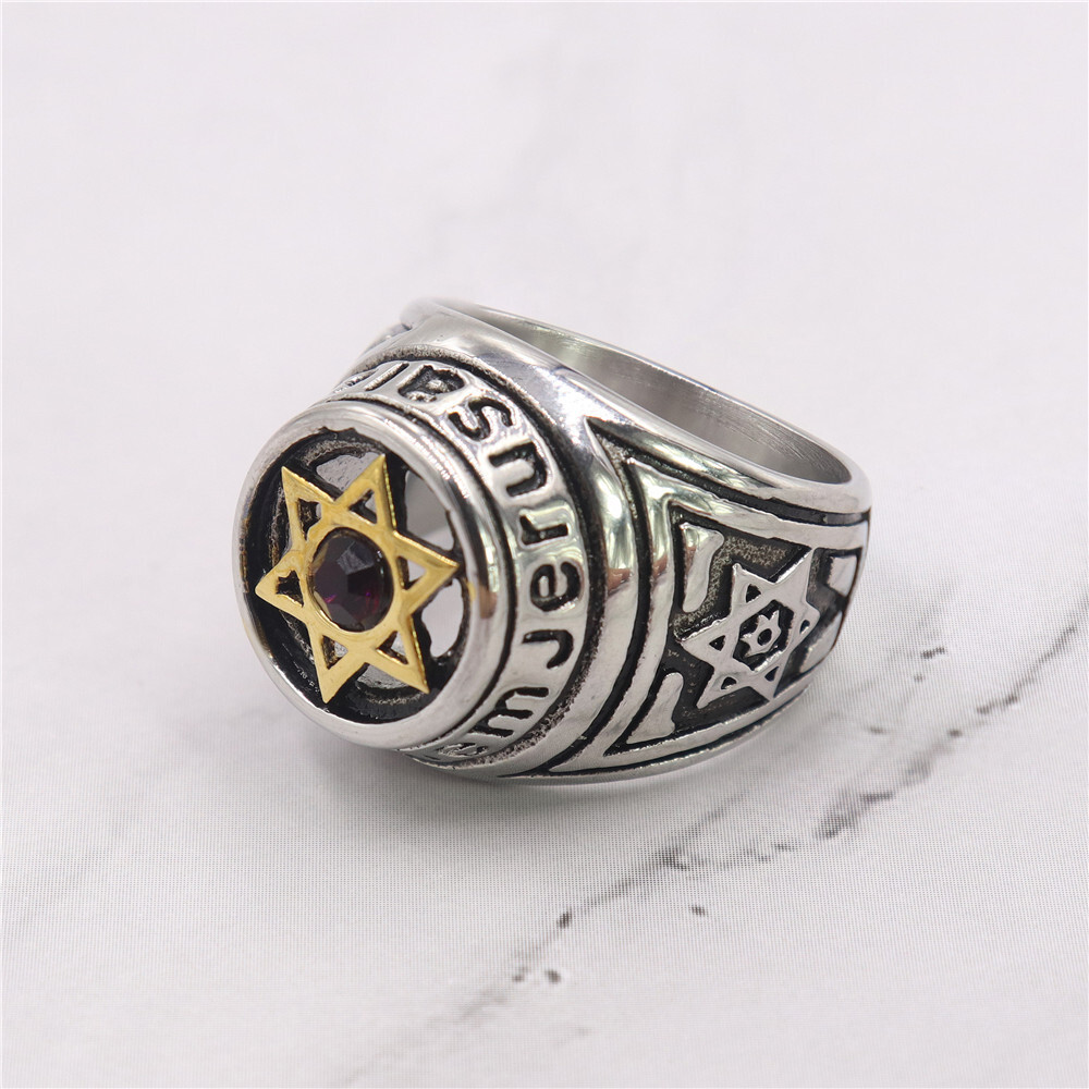 Hexagram electroplated diamond inlaid gemstone ring for men and women
